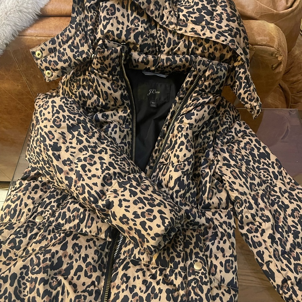 J. Crew Brown and Black Puffer Jacket with Hood